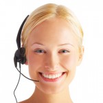 Image of a woman wearing a telephone headset.