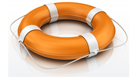 Image of a red and white life preserver.